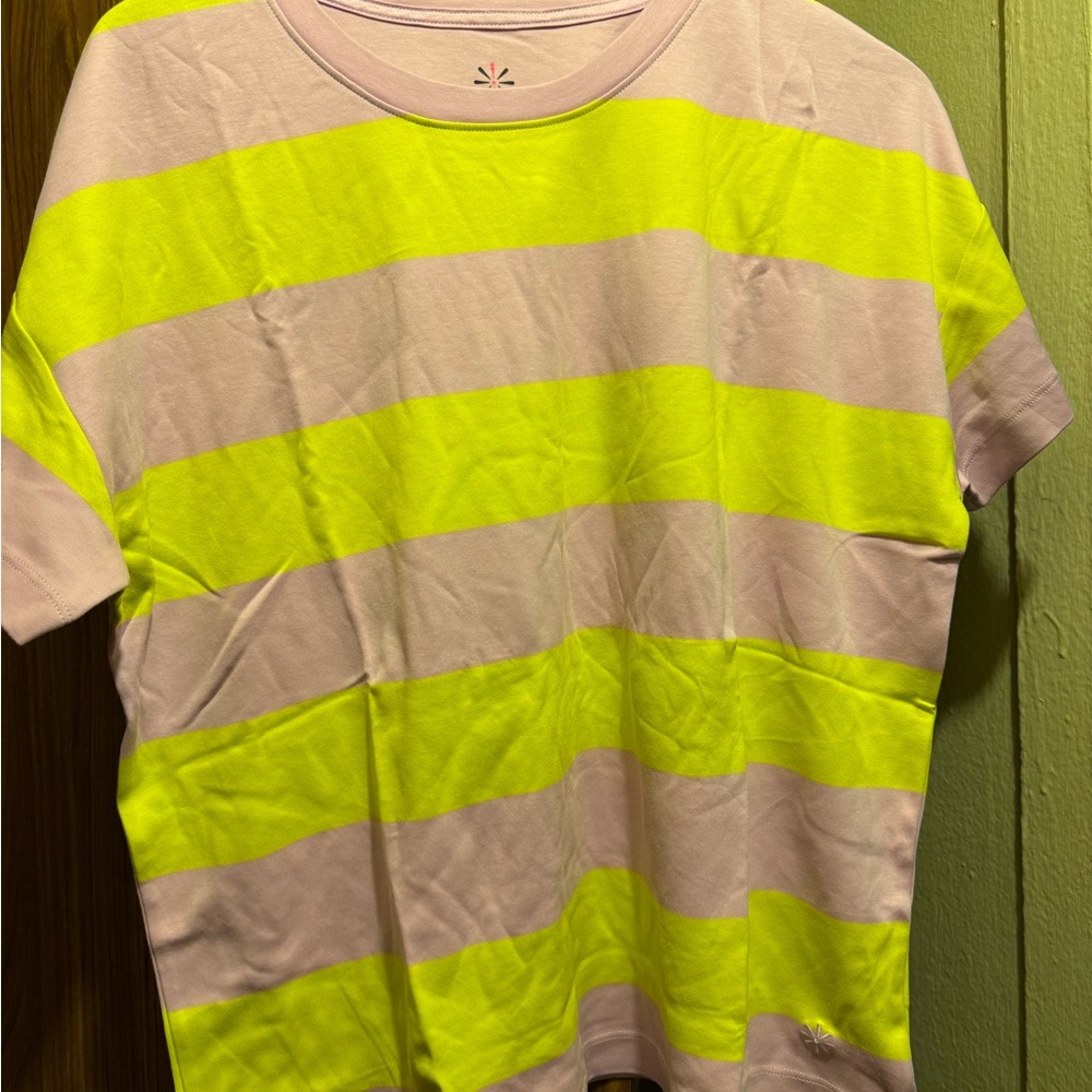 Isaac Mizrahi Pink and Yellow Striped Short Sleeve Tee